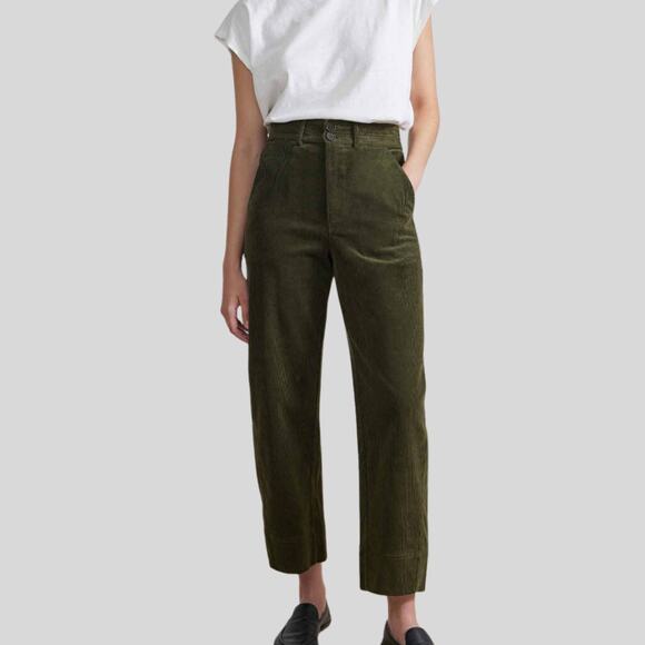 Apiece Apart Mari Barrel Pant Corduroy‎ Olive Green High Rise Ankle Sz 0 - Picture 1 of 12